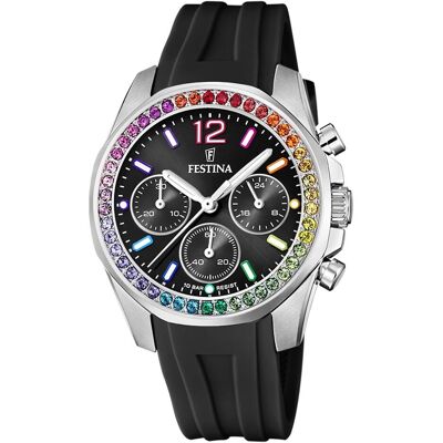 Festina, Armbanduhr, Boyfriend, Schwarz, Silber, (Chronograph, 38 mm) Festina, Armbanduhr, Boyfriend, Schwarz, Silber, (Chronograph, 38 mm)