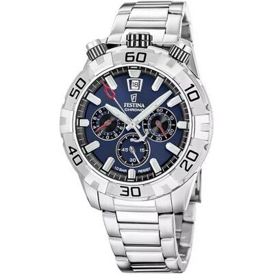 Festina, Armbanduhr, F20743/1 The Originals, Silber, Blau, (Chronograph, 45 mm) Festina, Armbanduhr, F20743/1 The Originals, Silber, Blau, (Chronograph, 45 mm)