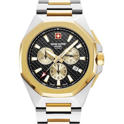 Swiss Alpine Military, Armbanduhr, 7005.9147 Typhoon Herren Chronograph 42mm 10ATM, Silber, Gold, Schwarz, (Chronograph, 42 mm) Swiss Alpine Military, Armbanduhr, 7005.9147 Typhoon Herren Chronograph 42mm 10ATM, Silber, Gold, Schwarz, (Chronograph, 42 mm)