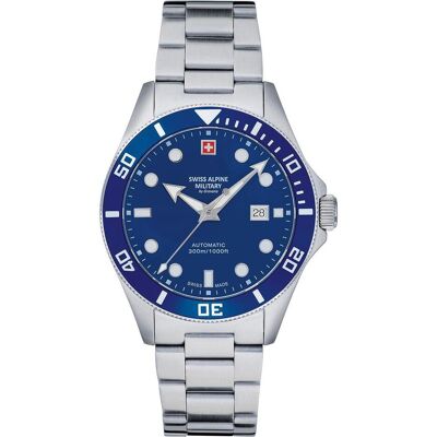 Swiss Alpine Military, Armbanduhr, 7095.2135 Diver Automatik 44mm 30ATM, Blau, Silber, (Swiss Made, 44 mm) Swiss Alpine Military, Armbanduhr, 7095.2135 Diver Automatik 44mm 30ATM, Blau, Silber, (Swiss Made, 44 mm)