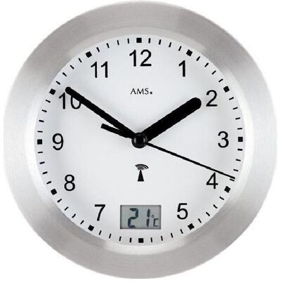 AMS F5923 - Silbergardinstimer mit Temperatur - Wanduhr AMS F5923 - Silbergardinstimer mit Temperatur - Wanduhr