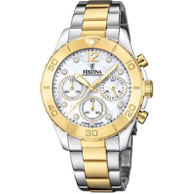 Festina, Armbanduhr, Boyfriend Collection 20604/1, Gold, Silber, (Analoguhr, Chronograph, Uhr mit Schmuckstein, 39 mm) Festina, Armbanduhr, Boyfriend Collection 20604/1, Gold, Silber, (Analoguhr, Chronograph, Uhr mit Schmuckstein, 39 mm)