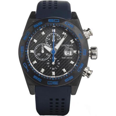 Locman, Armbanduhr, Italy Herrenuhr Stealth Carbon Chronograph schwarz/blau Ref. 0218, Schwarz, (Chronograph, 46 mm) Locman, Armbanduhr, Italy Herrenuhr Stealth Carbon Chronograph schwarz/blau Ref. 0218, Schwarz, (Chronograph, 46 mm)
