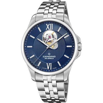 Candino, Armbanduhr, Automatic, Silber, Blau, (Analoguhr, 42 mm) Candino, Armbanduhr, Automatic, Silber, Blau, (Analoguhr, 42 mm)
