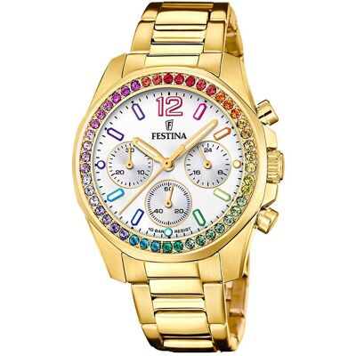 Festina, Armbanduhr, F20609/2 Damenuhr Chronograph 38 mm, Gold, (Analoguhr, Chronograph, 38 mm) Festina, Armbanduhr, F20609/2 Damenuhr Chronograph 38 mm, Gold, (Analoguhr, Chronograph, 38 mm)