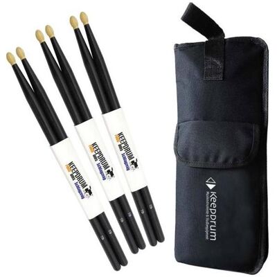 keepdrum 5BB Black Drumsticks 3 Paar mit Stickbag (Schlagzeug), Drumsticks + Schlägel, Schwarz keepdrum 5BB Black Drumsticks 3 Paar mit Stickbag (Schlagzeug), Drumsticks + Schlägel, Schwarz