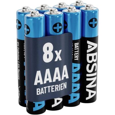 Absina Mini (AAAA)-Batterie Mini (AAAA) Alkali-Mangan 1.5 V 500 8 St. (8 Stk., 9V Block, AAAA, 500 mAh), Batterien + Akkus Absina Mini (AAAA)-Batterie Mini (AAAA) Alkali-Mangan 1.5 V 500 8 St. (8 Stk., 9V Block, AAAA, 500 mAh), Batterien + Akkus