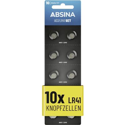 Absina Knopfzelle AG 3 1.5 V 10 St. Alkali-Mangan (10 Stk., LR41), Batterien + Akkus Absina Knopfzelle AG 3 1.5 V 10 St. Alkali-Mangan (10 Stk., LR41), Batterien + Akkus