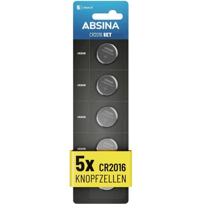 Absina Knopfzelle CR 2016 3 V 5 St. Lithium (5 Stk., CR2016), Batterien + Akkus Absina Knopfzelle CR 2016 3 V 5 St. Lithium (5 Stk., CR2016), Batterien + Akkus