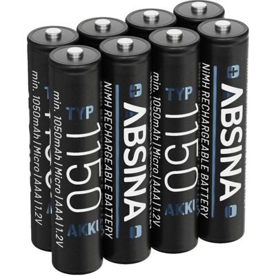 Absina Micro (AAA)-Akku NiMH 1.2 V 8 St. (8 Stk., AAA, 1050 mAh), Batterien + Akkus Absina Micro (AAA)-Akku NiMH 1.2 V 8 St. (8 Stk., AAA, 1050 mAh), Batterien + Akkus