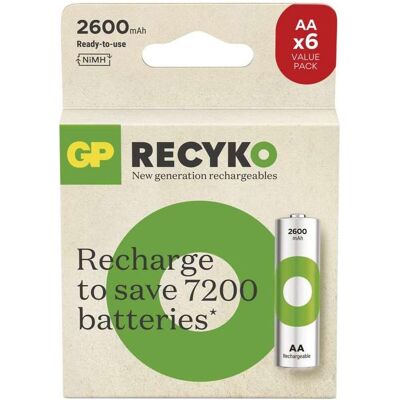 GP Batterien GP ReCyko NiMH AA Akku - 2600mAh - 6 Stück - Batterien + Akkus GP Batterien GP ReCyko NiMH AA Akku - 2600mAh - 6 Stück - Batterien + Akkus