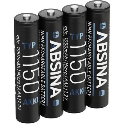 Absina Micro (AAA)-Akku NiMH 1.2 V 4 St. (4 Stk., AAA), Batterien + Akkus Absina Micro (AAA)-Akku NiMH 1.2 V 4 St. (4 Stk., AAA), Batterien + Akkus