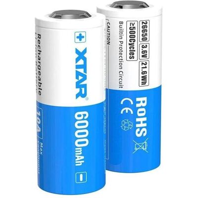Xtar 26650 Wiederaufladbare Lithiumbatterie - 6000mAh, 3,6V, 10A Xtar 26650 Wiederaufladbare Lithiumbatterie - 6000mAh, 3,6V, 10A