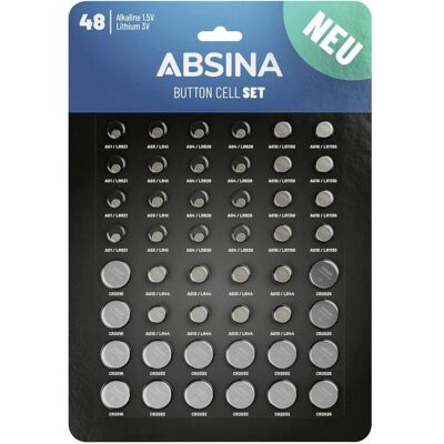 Absina Knopfzellen-Set (48 Stk., A10, A13, AG1, CR2025, CR2032), Batterien + Akkus Absina Knopfzellen-Set (48 Stk., A10, A13, AG1, CR2025, CR2032), Batterien + Akkus