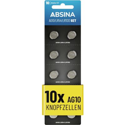 Absina Knopfzelle AG 10 1.5 V 10 St. Alkali-Mangan (10 Stk., A10), Batterien + Akkus Absina Knopfzelle AG 10 1.5 V 10 St. Alkali-Mangan (10 Stk., A10), Batterien + Akkus
