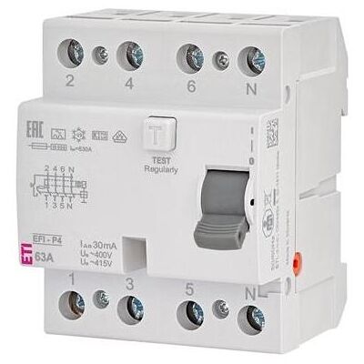 Eti Residual current relay EFI6-P4 A, 4P, 40 A, 415 V, 30 mA, Relais Eti Residual current relay EFI6-P4 A, 4P, 40 A, 415 V, 30 mA, Relais