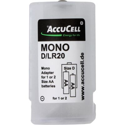 AccuCell Universal Mono D Adapter für 1 oder 2 Mignon AA Akku oder Batterien, Batterie Zubehör, Transparent AccuCell Universal Mono D Adapter für 1 oder 2 Mignon AA Akku oder Batterien, Batterie Zubehör, Transparent