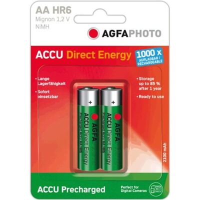 Agfaphoto 1x2 Akku NiMh Mignon AA 2100 mAh Direct Energy (2 Stk., AA, 2100 mAh), Batterien + Akkus Agfaphoto 1x2 Akku NiMh Mignon AA 2100 mAh Direct Energy (2 Stk., AA, 2100 mAh), Batterien + Akkus