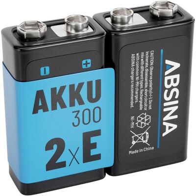 Absina 9 V Block-Akku NiMH 270 8.4 V 2 St. (2 Stk., 9V Block, E Block, PP3, 270 mAh), Batterien + Akkus Absina 9 V Block-Akku NiMH 270 8.4 V 2 St. (2 Stk., 9V Block, E Block, PP3, 270 mAh), Batterien + Akkus