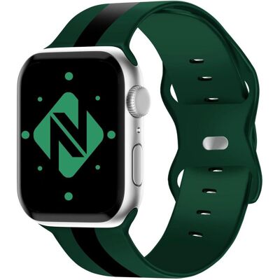 Nalia Gestreiftes Smartwatch Silikon Armband (38 mm, 40 mm, 41 mm, 42 mm, 44 mm, 45 mm, 49 mm, Edelstahl, Silikon), Uhrenarmband, Grün, Schwarz Nalia Gestreiftes Smartwatch Silikon Armband (38 mm, 40 mm, 41 mm, 42 mm, 44 mm, 45 mm, 49 mm, Edelstahl, Silikon), Uhrenarmband, Grün, Schwarz