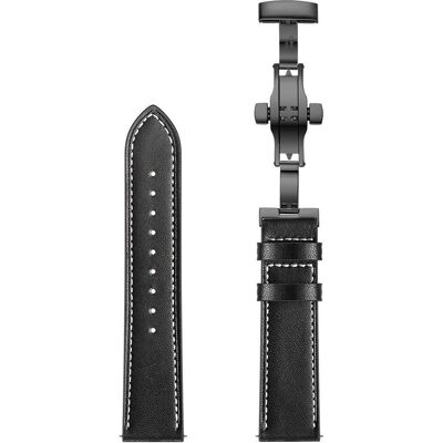 EKO Uhrenarmband Echtleder mit Faltschliesse Schwarz (22 mm, Echtleder), Uhrenarmband, Schwarz EKO Uhrenarmband Echtleder mit Faltschliesse Schwarz (22 mm, Echtleder), Uhrenarmband, Schwarz