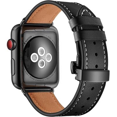 EKO Uhrenarmband Echtleder mit Faltschliesse Schwarz (22 mm, Echtleder), Uhrenarmband, Schwarz EKO Uhrenarmband Echtleder mit Faltschliesse Schwarz (22 mm, Echtleder), Uhrenarmband, Schwarz