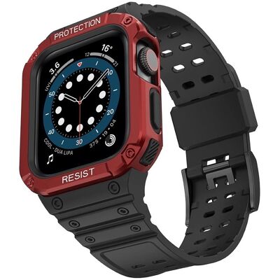Hurtel Protect Strap Band Band with Case for Apple Watch 7 / SE (41/40 / 38mm) Case Armored Watch Cover Bla (Kunststoff, TPU), Uhrenarmband, Mehrfarbig, Schwarz, Rot Hurtel Protect Strap Band Band with Case for Apple Watch 7 / SE (41/40 / 38mm) Case Armored Watch Cover Bla (Kunststoff, TPU), Uhrenarmband, Mehrfarbig, Schwarz, Rot