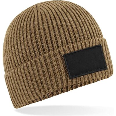 Beechfield, Unisex, Mütze, Fashion Patch Beanie, Schwarz, Beige, (One Size) Beechfield, Unisex, Mütze, Fashion Patch Beanie, Schwarz, Beige, (One Size)
