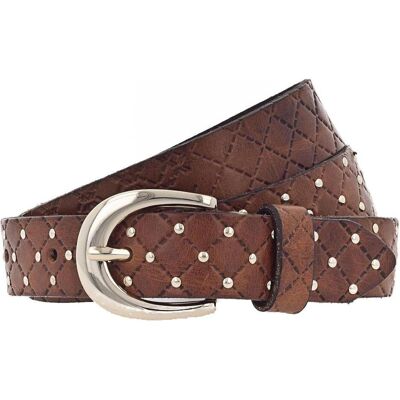 B.Belt, Damen, Gürtel, Lilou Gold Leder-Nietengürtel, Braun, Gold B.Belt, Damen, Gürtel, Lilou Gold Leder-Nietengürtel, Braun, Gold