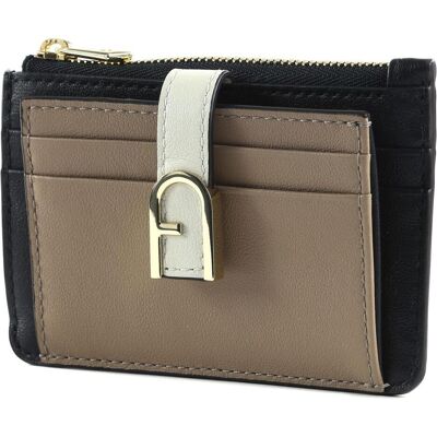 Furla, Damen, Portemonnaie, Flow Card Case, Schwarz, Grau, Beige Furla, Damen, Portemonnaie, Flow Card Case, Schwarz, Grau, Beige