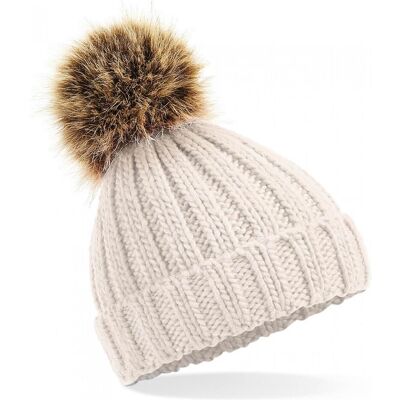 Beechfield, Damen, Mütze, Schal mit Kunstfell-Pompon für Frauen, Beige Beechfield, Damen, Mütze, Schal mit Kunstfell-Pompon für Frauen, Beige