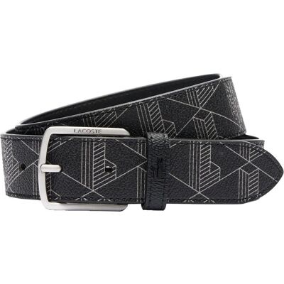 Lacoste, Herren, Gürtel, Coated Canvas Monogram Belt, Grau, Schwarz Lacoste, Herren, Gürtel, Coated Canvas Monogram Belt, Grau, Schwarz