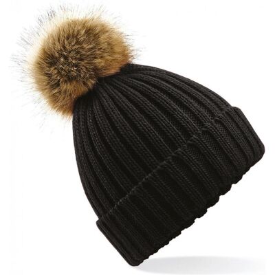 Beechfield, Damen, Mütze, Schal mit Kunstfell-Pompon für Frauen, Schwarz Beechfield, Damen, Mütze, Schal mit Kunstfell-Pompon für Frauen, Schwarz