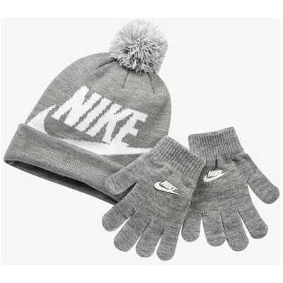 Nike Mädchen, Mütze, Set: Beanie und Handschuhe, Grau Nike Mädchen, Mütze, Set: Beanie und Handschuhe, Grau