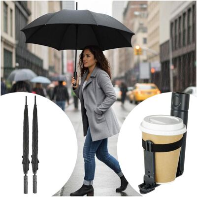 Cupbrella, Regenschirm, 2er-Set Automatik Regenschirm mit Getränkehalter, Schwarz Cupbrella, Regenschirm, 2er-Set Automatik Regenschirm mit Getränkehalter, Schwarz