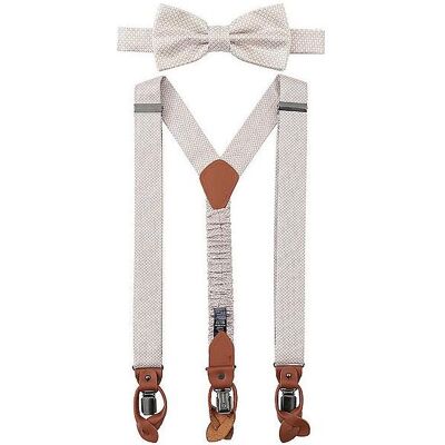 Seidenfalter, Herren, Gürtel, Hosenträger Set Knopf-Clips, Beige Seidenfalter, Herren, Gürtel, Hosenträger Set Knopf-Clips, Beige