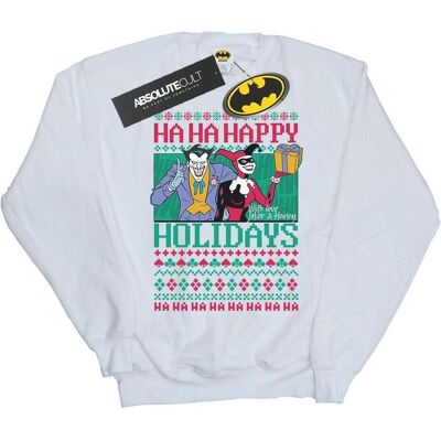 Dc Comics, Herren, Pullover, Joker und Harley Quinn Ha Ha Frohe Feiertage Baumwolle Sweatshirt, Weiss, (L) Dc Comics, Herren, Pullover, Joker und Harley Quinn Ha Ha Frohe Feiertage Baumwolle Sweatshirt, Weiss, (L)