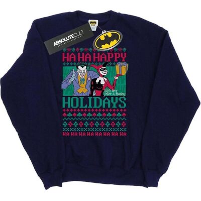 Dc Comics, Herren, Pullover, Joker und Harley Quinn Ha Ha Frohe Feiertage Baumwolle Sweatshirt, Blau, (XL) Dc Comics, Herren, Pullover, Joker und Harley Quinn Ha Ha Frohe Feiertage Baumwolle Sweatshirt, Blau, (XL)