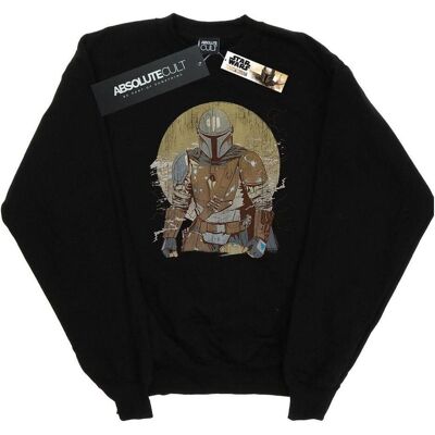 Star Wars, Herren, Pullover, The Mandalorian Distressed Warrior Sweatshirt, Schwarz, (L) Star Wars, Herren, Pullover, The Mandalorian Distressed Warrior Sweatshirt, Schwarz, (L)