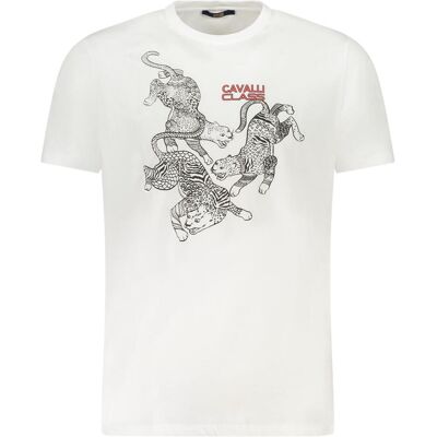 Cavalli Class, Herren, Shirts, White Cotton Men T-Shirt, Weiss, (L) Cavalli Class, Herren, Shirts, White Cotton Men T-Shirt, Weiss, (L)
