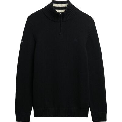 Superdry, Herren, Pullover, Pullover mit Stehkragen aus Strick und Baumwolle, Schwarz, (S) Superdry, Herren, Pullover, Pullover mit Stehkragen aus Strick und Baumwolle, Schwarz, (S)