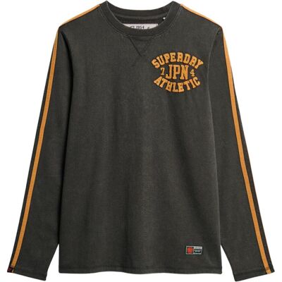 Superdry, Herren, Shirts, Vintage Athletic Langarmoberteil mit Streifen, Schwarz, Grau, (L) Superdry, Herren, Shirts, Vintage Athletic Langarmoberteil mit Streifen, Schwarz, Grau, (L)