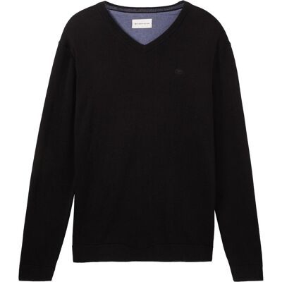 Tom Tailor, Herren, Pullover, Strickpullover mit V-Ausschnitt aus Baumwolle, Schwarz, (L, M, XL) Tom Tailor, Herren, Pullover, Strickpullover mit V-Ausschnitt aus Baumwolle, Schwarz, (L, M, XL)