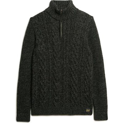Superdry, Herren, Pullover, Jacob Zopfmusterpullover mit halblangem Reissverschluss, Schwarz, (L) Superdry, Herren, Pullover, Jacob Zopfmusterpullover mit halblangem Reissverschluss, Schwarz, (L)