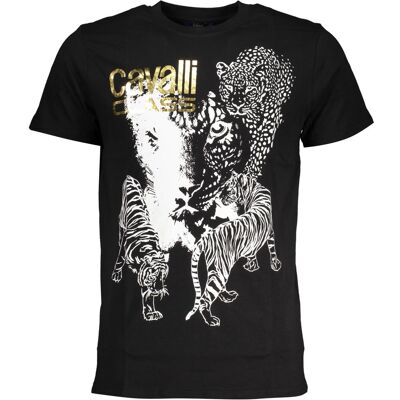 Cavalli Class, Herren, Sportshirt, Nero Cotton Men T-Shirt (XL), Schwarz, XL Cavalli Class, Herren, Sportshirt, Nero Cotton Men T-Shirt (XL), Schwarz, XL