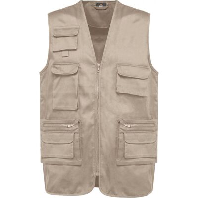 Kariban, Herren, Westen, Gefütterte Polycotton-Multitaschen-Weste, Beige, (S) Kariban, Herren, Westen, Gefütterte Polycotton-Multitaschen-Weste, Beige, (S)