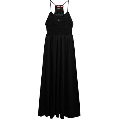 Superdry, Damen, Kleider, Spitzen-Maxikleid aus Jersey, Schwarz, (10XL) Superdry, Damen, Kleider, Spitzen-Maxikleid aus Jersey, Schwarz, (10XL)