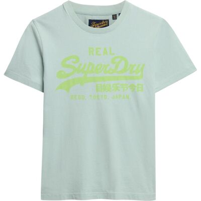 Superdry, Damen, Shirts, Figurbetontes T-Shirt in Neonfarben mit Vintage-Logo, Grau, (10XL) Superdry, Damen, Shirts, Figurbetontes T-Shirt in Neonfarben mit Vintage-Logo, Grau, (10XL)