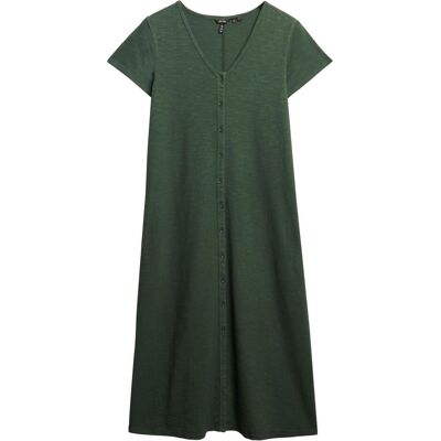 Superdry, Damen, Kleider, Kurzärmeliges Midikleid aus Jersey mit Knopfleiste, Grün, (S) Superdry, Damen, Kleider, Kurzärmeliges Midikleid aus Jersey mit Knopfleiste, Grün, (S)