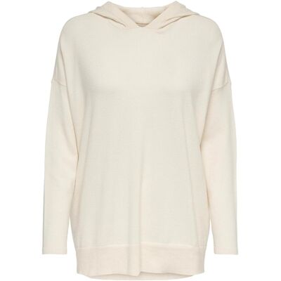 Only, Damen, Pullover, Onllely L/S Loose Hood Pullover Knt, Weiss, Grau, (L) Only, Damen, Pullover, Onllely L/S Loose Hood Pullover Knt, Weiss, Grau, (L)